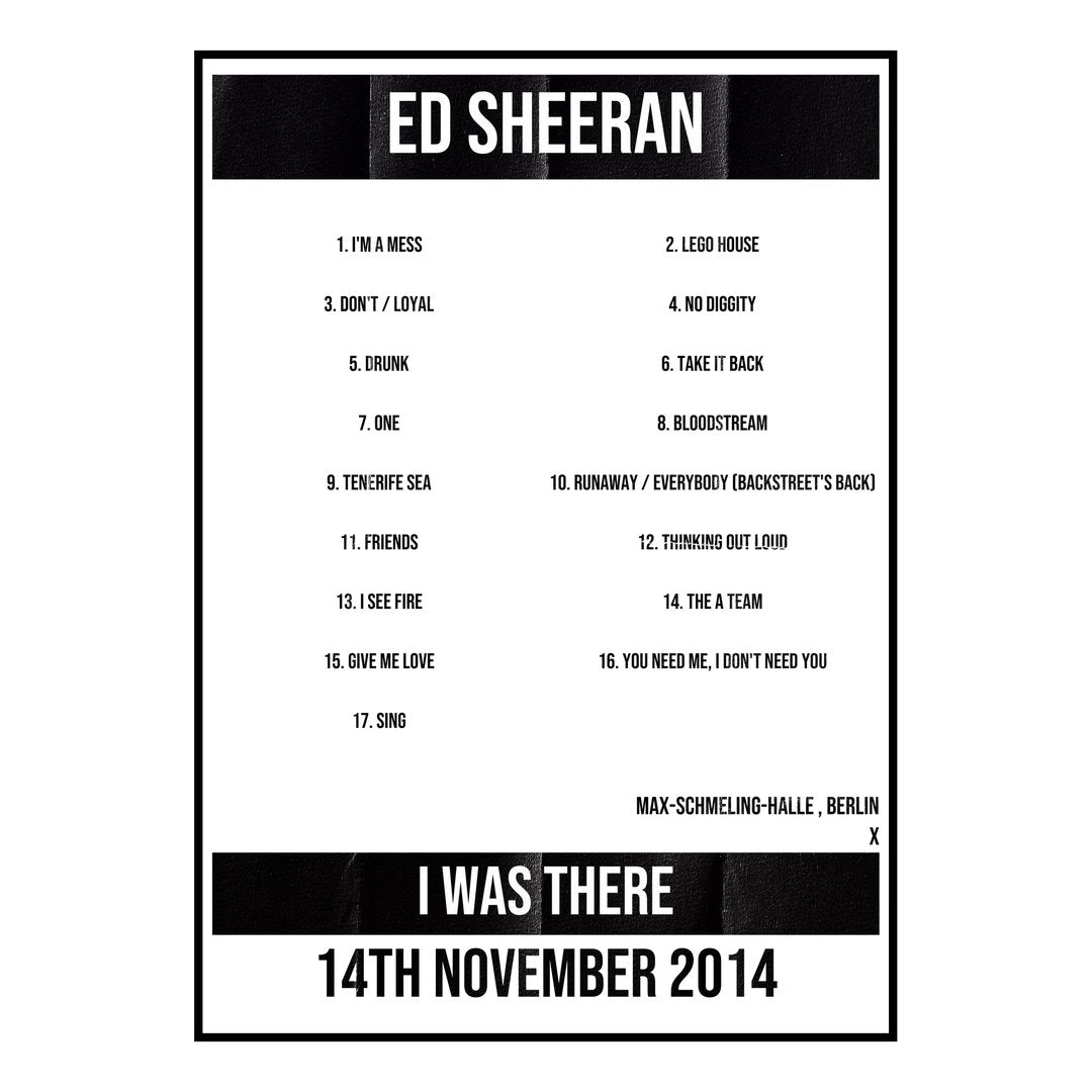 Ed Sheeran Berlin 14th November 2014 Setlist poster