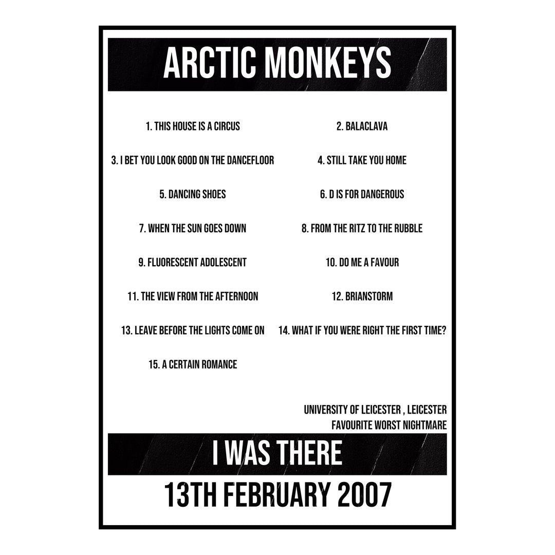 Arctic Monkeys Leicester 13th February 2007 Setlist poster
