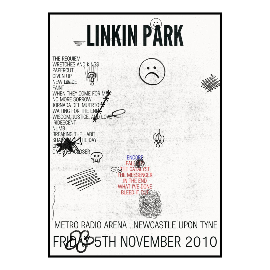 Linkin Park Newcastle upon Tyne 5th November 2010 Setlist poster