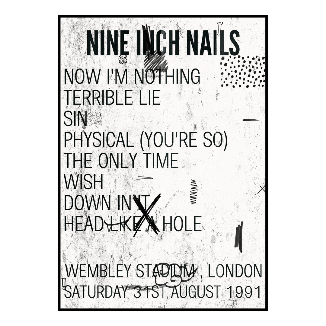 Nine Inch Nails London 31st August 1991 Setlist poster