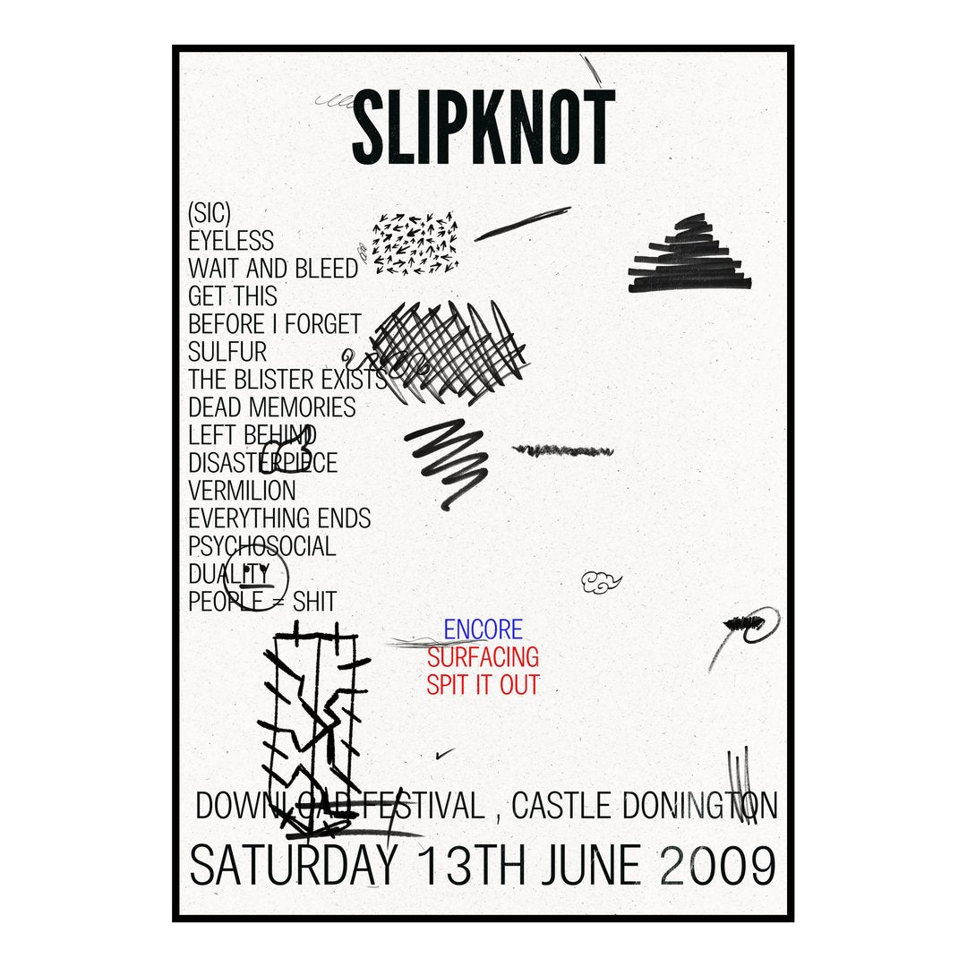 Slipknot Castle Donington 13th June 2009 Setlist poster
