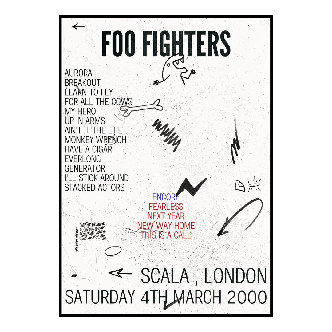 Foo Fighters London 4th March 2000 Setlist poster