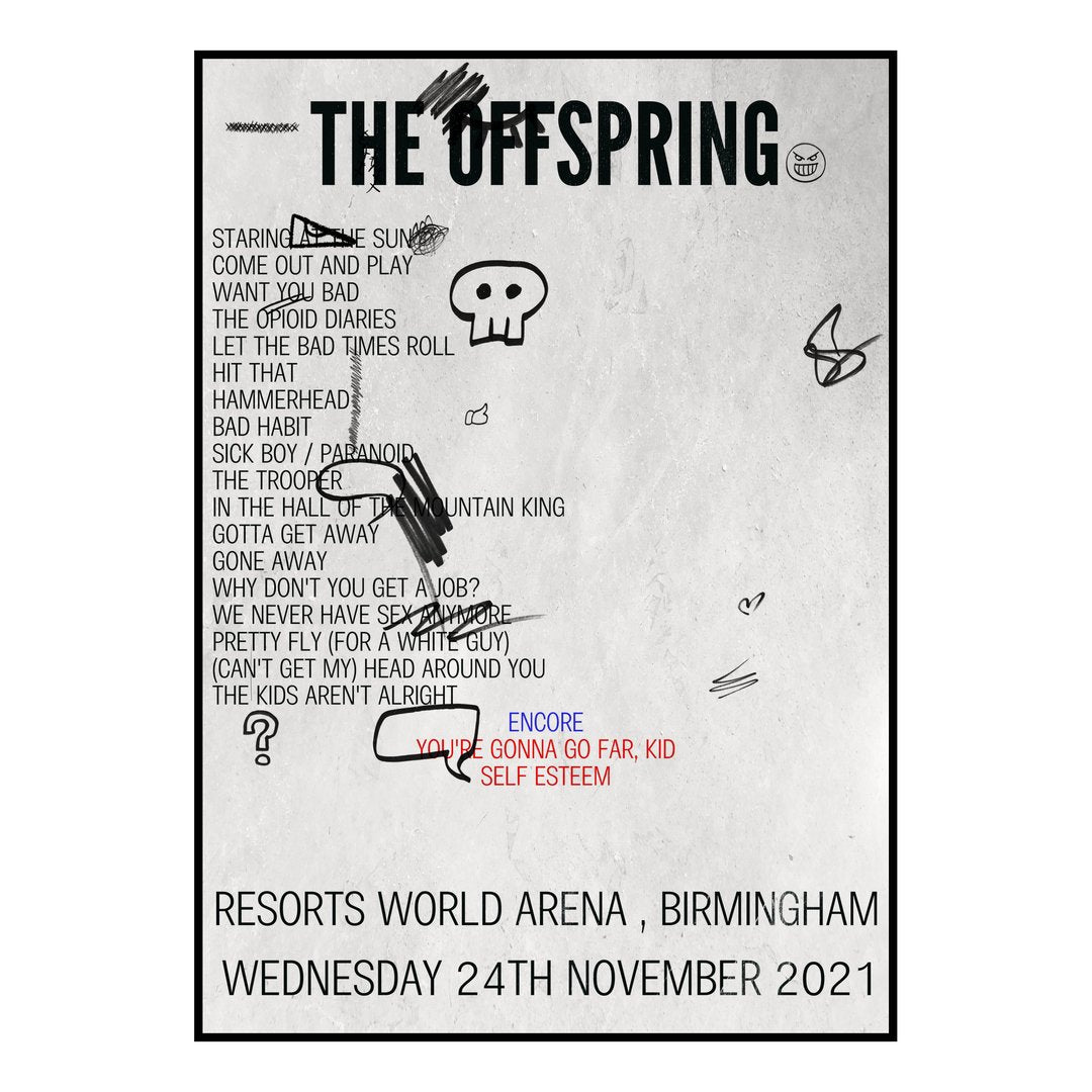 The Offspring Birmingham 24th November 2021 Setlist poster