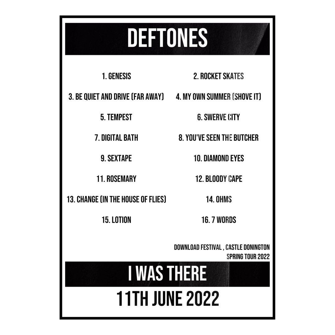 Deftones Castle Donington 11th June 2022 Setlist poster