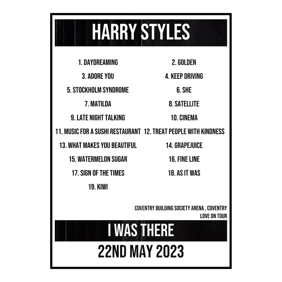Harry Styles Coventry 22nd May 2023 Setlist poster