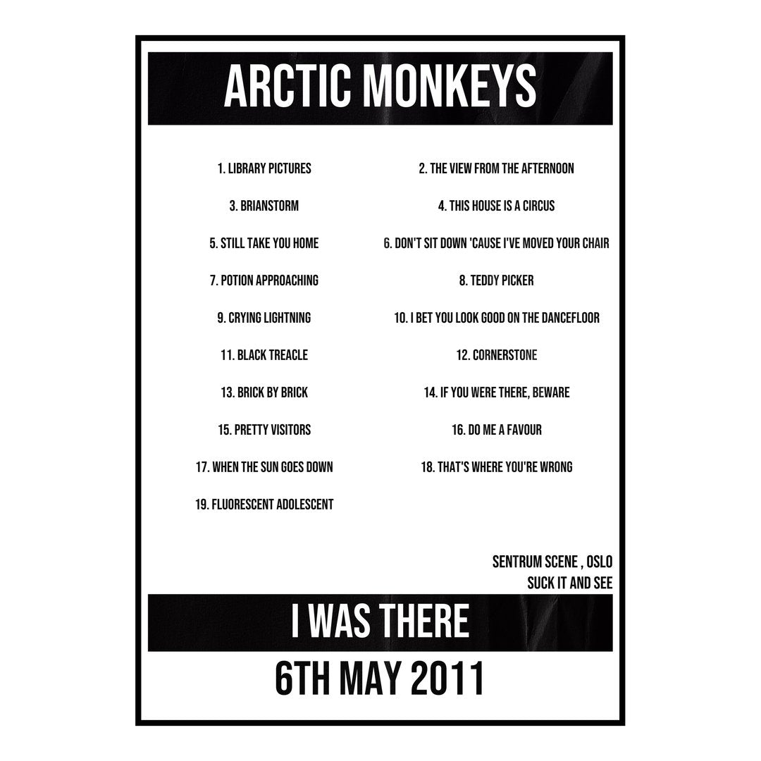 Arctic Monkeys Oslo 6th May 2011 Setlist poster