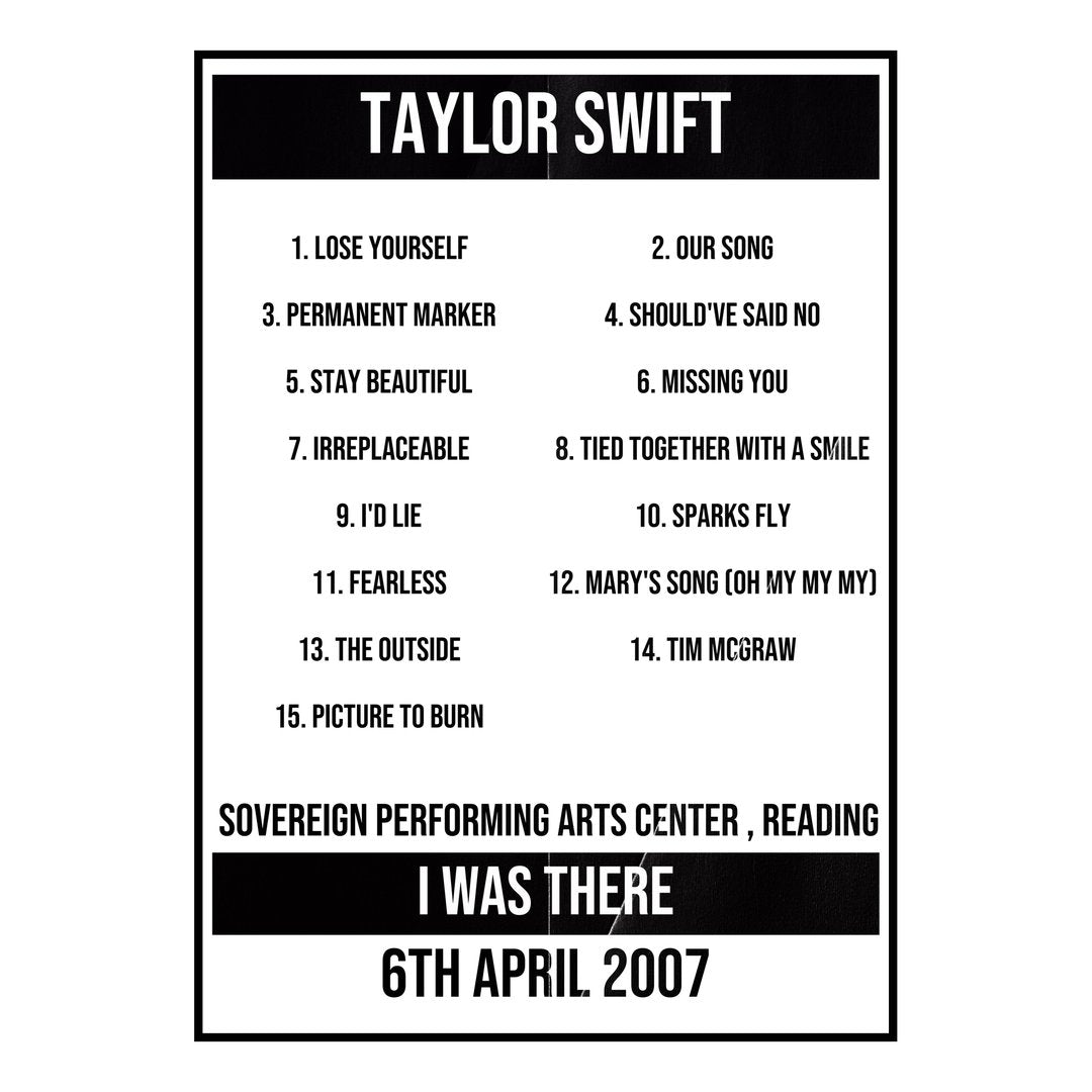 Taylor Swift Reading 6th April 2007 Setlist poster