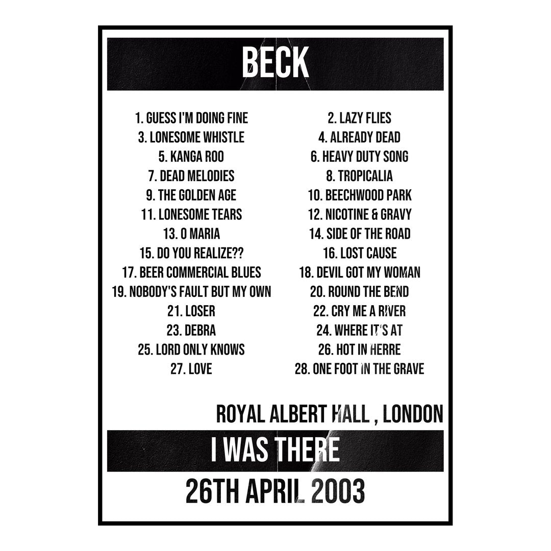 Beck London 26th April 2003 Setlist poster