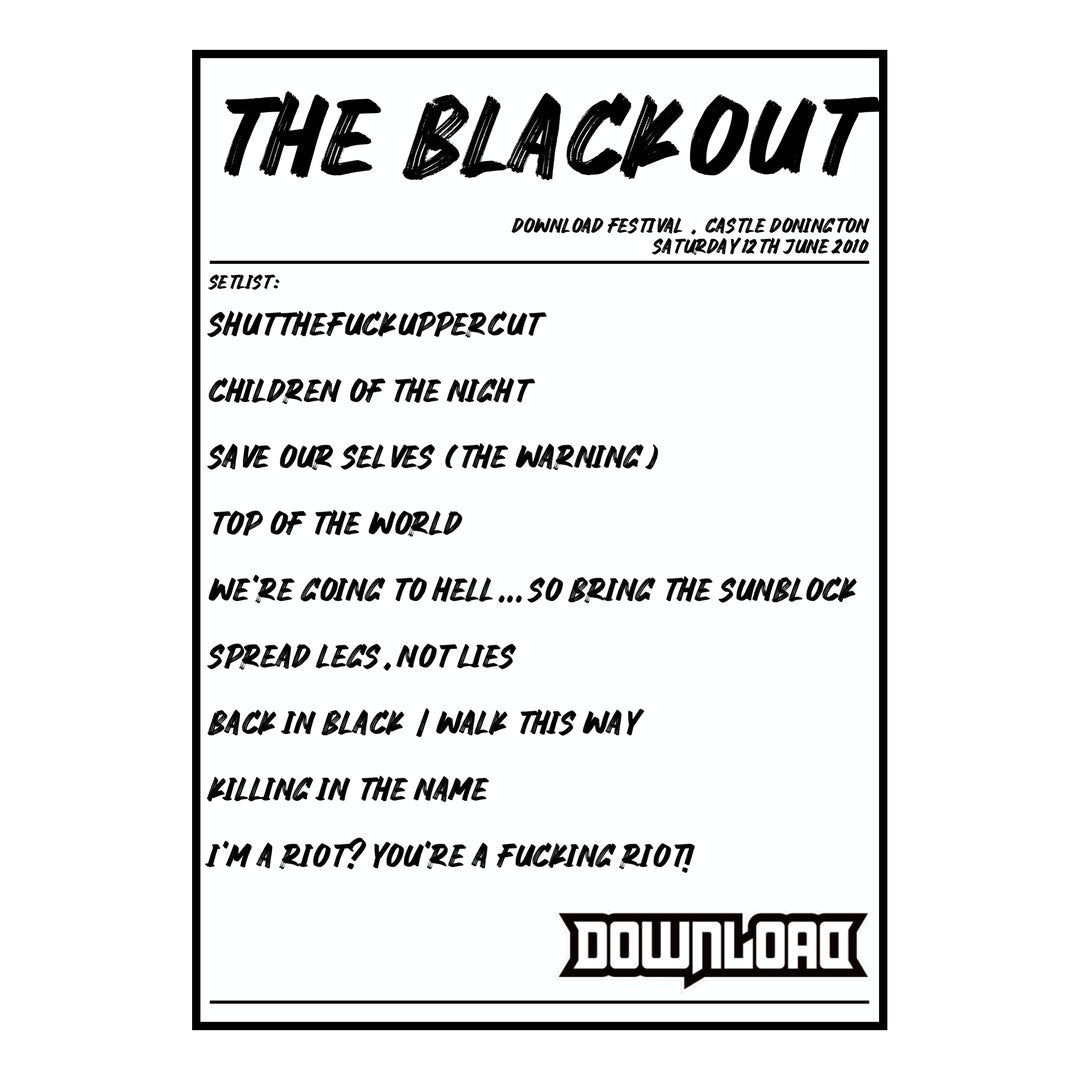 The Blackout Castle Donington 12th June 2010 Setlist poster