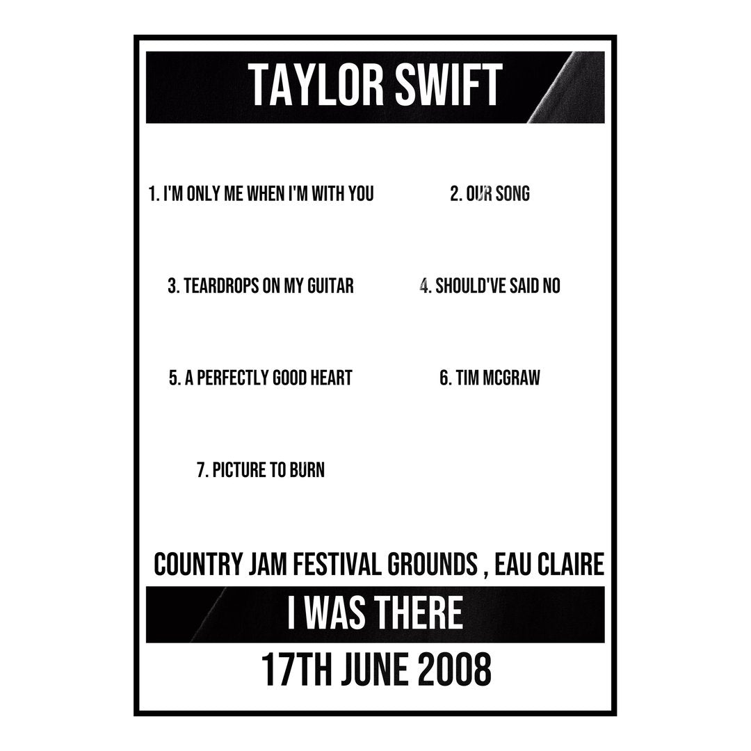 Taylor Swift Eau Claire 17th June 2008 Setlist poster