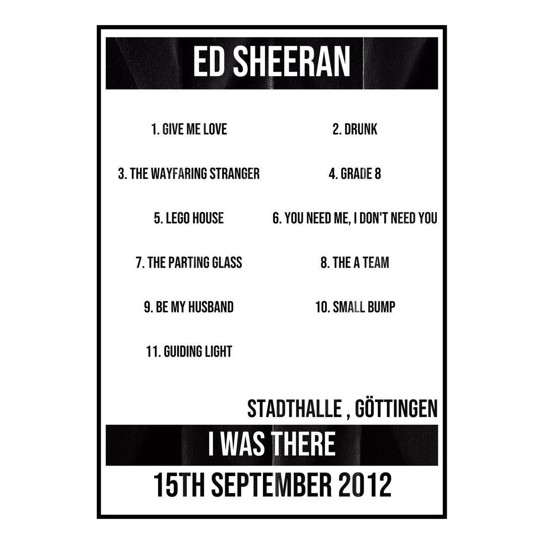 Ed Sheeran Göttingen 15th September 2012 Setlist poster