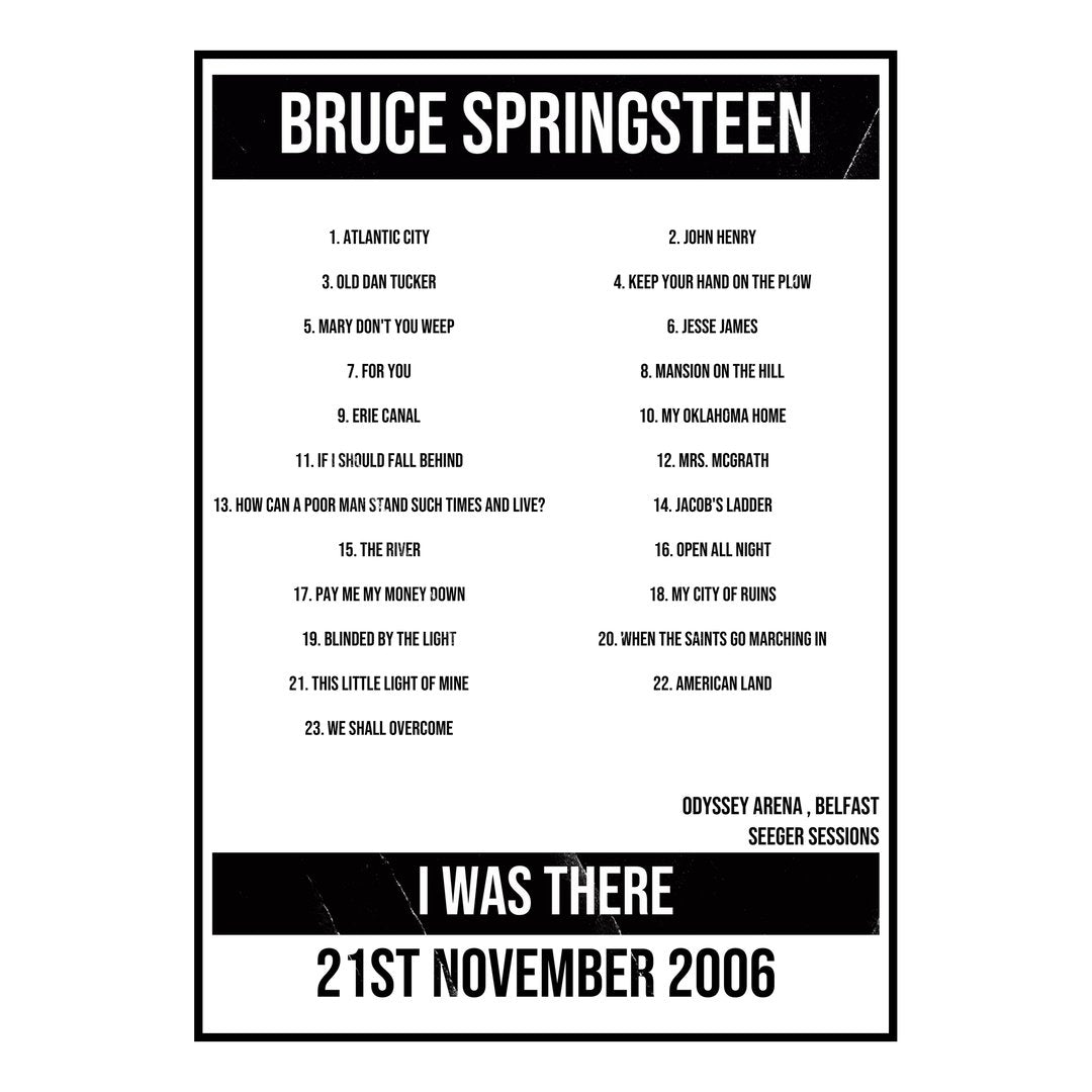 Bruce Springsteen Belfast 21st November 2006 Setlist poster