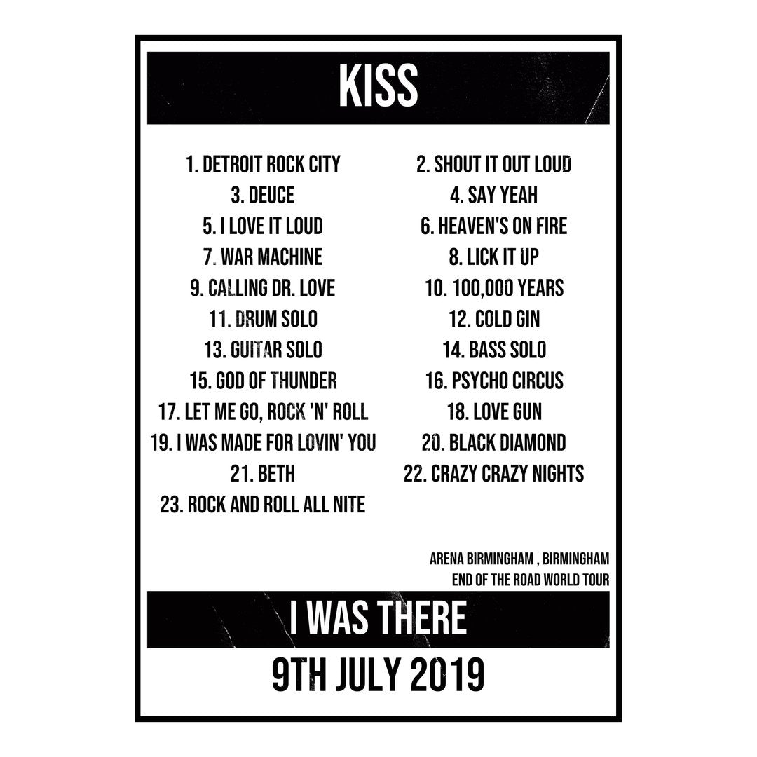 KISS Birmingham 9th July 2019 Setlist poster