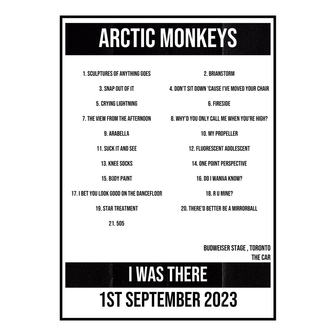 Arctic Monkeys Toronto 1st September 2023 Setlist poster