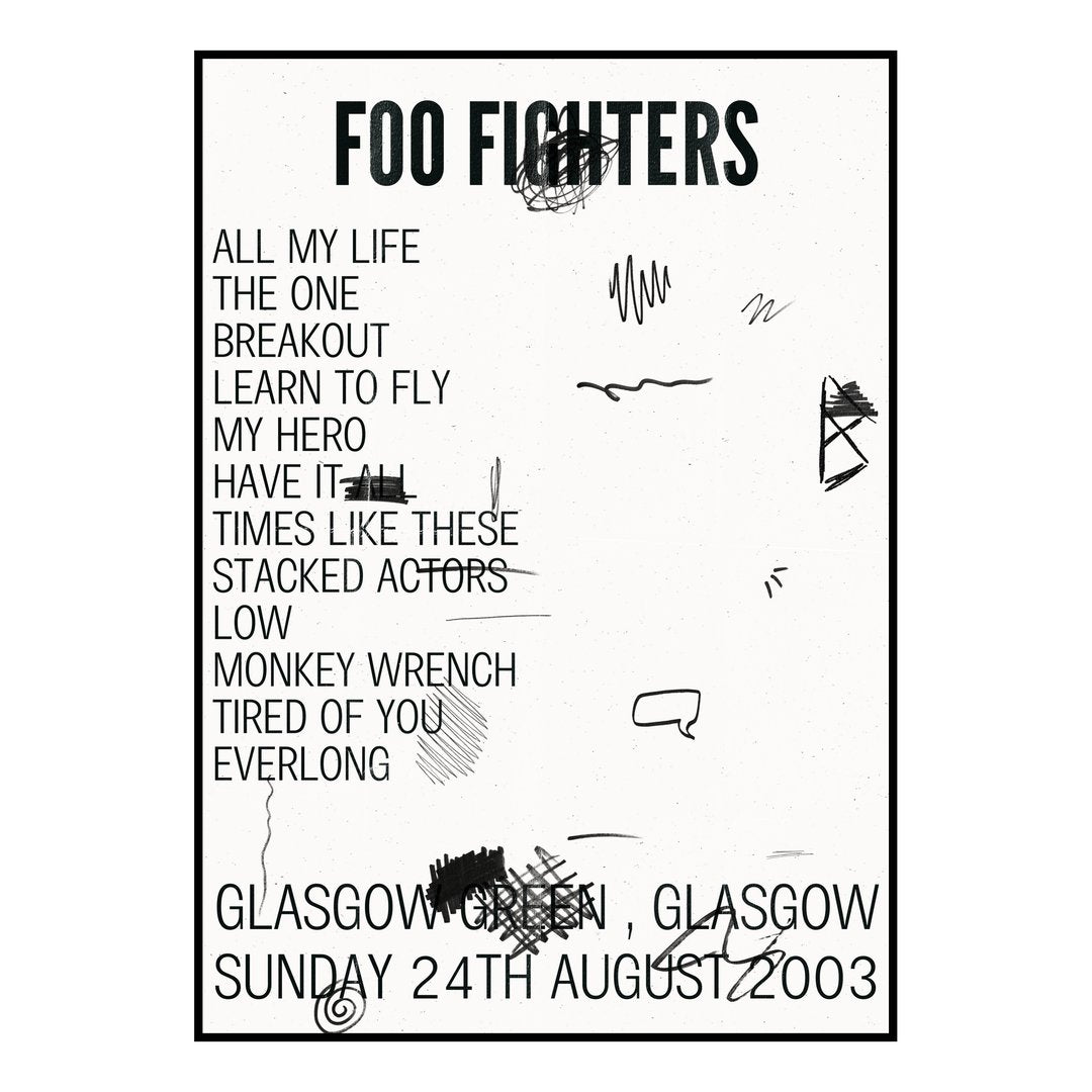 Foo Fighters Glasgow 24th August 2003 Setlist poster