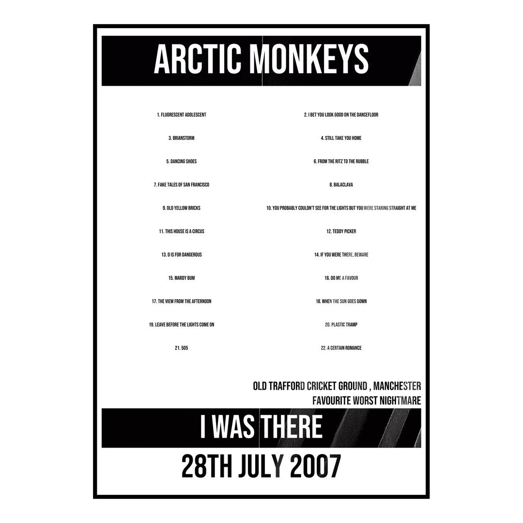 Arctic Monkeys Manchester 28th July 2007 Setlist poster