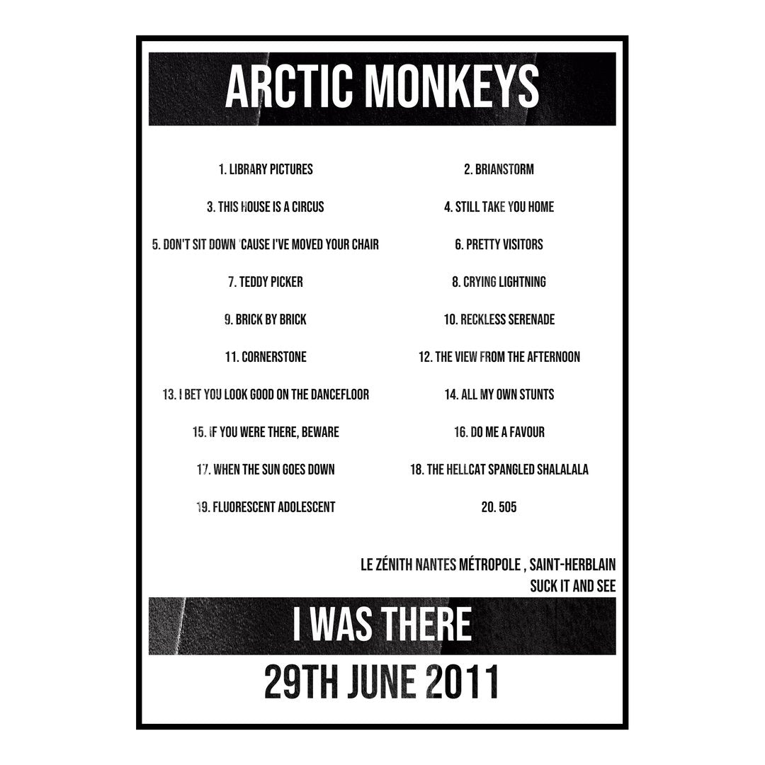 Arctic Monkeys Saint-Herblain 29th June 2011 Setlist poster