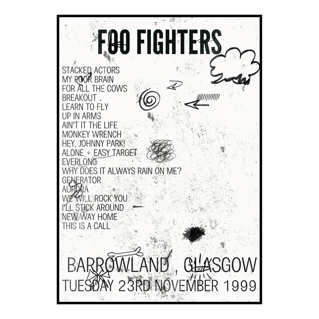 Foo Fighters Glasgow 23rd November 1999 Setlist poster