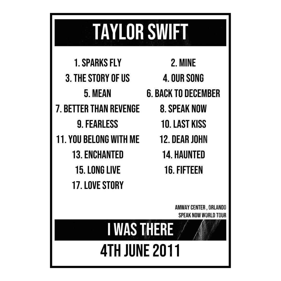 Taylor Swift Orlando 4th June 2011 Setlist poster