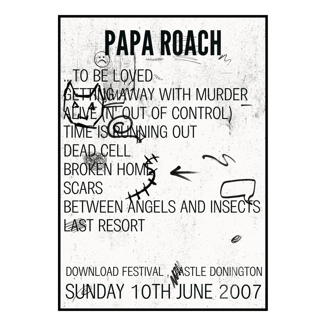 Papa Roach Castle Donington 10th June 2007 Setlist poster