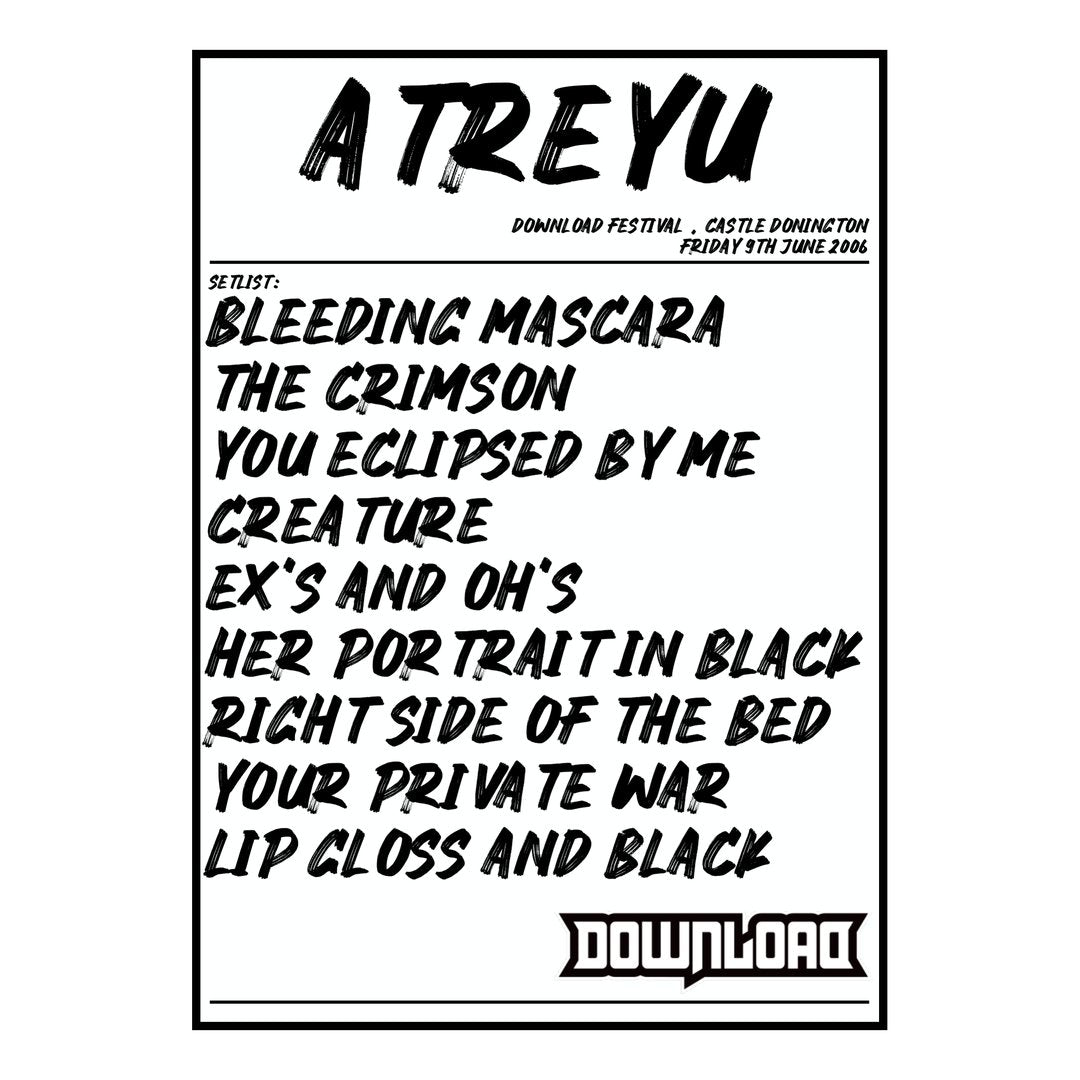 Atreyu Castle Donington 9th June 2006 Setlist poster