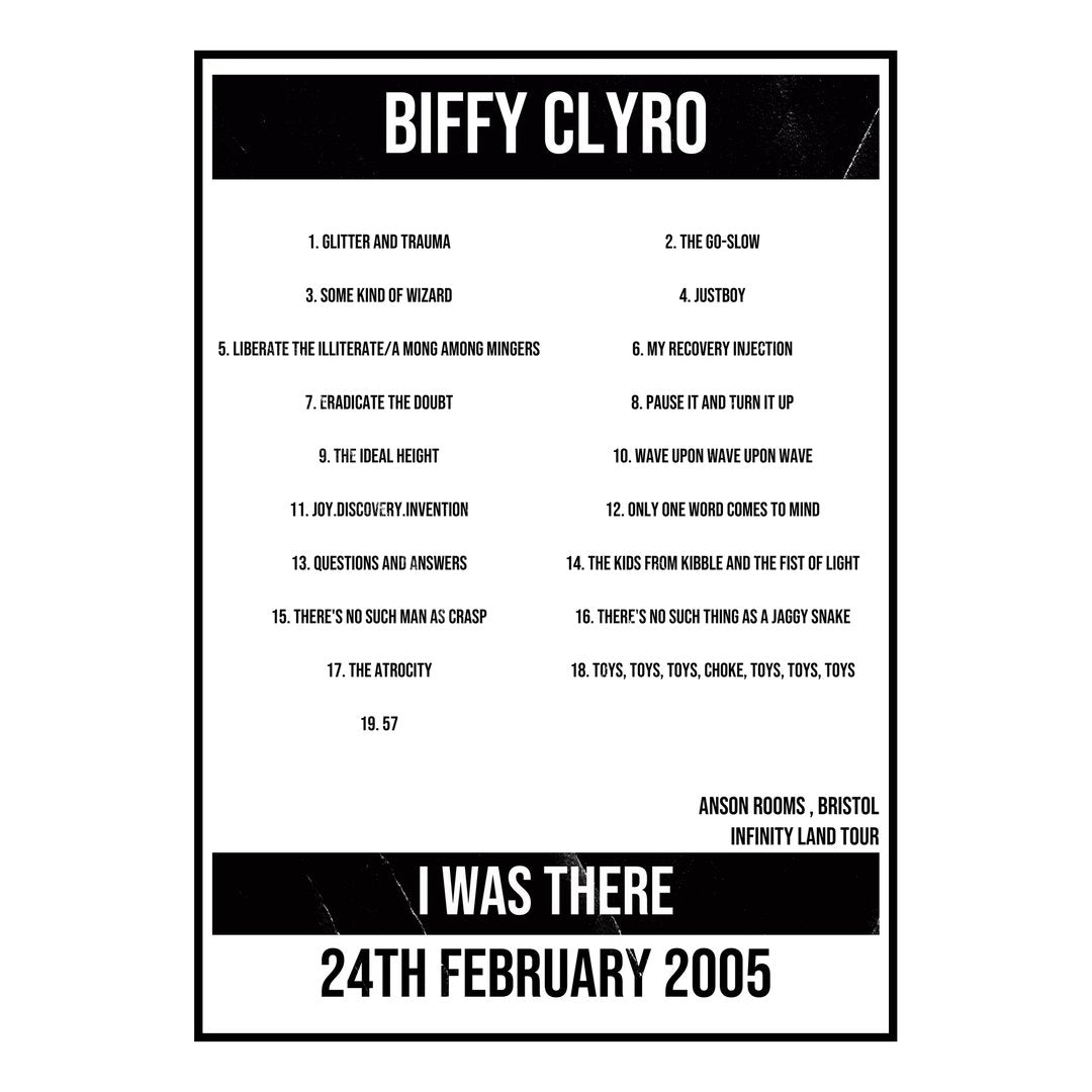 Biffy Clyro Bristol 24th February 2005 Setlist poster