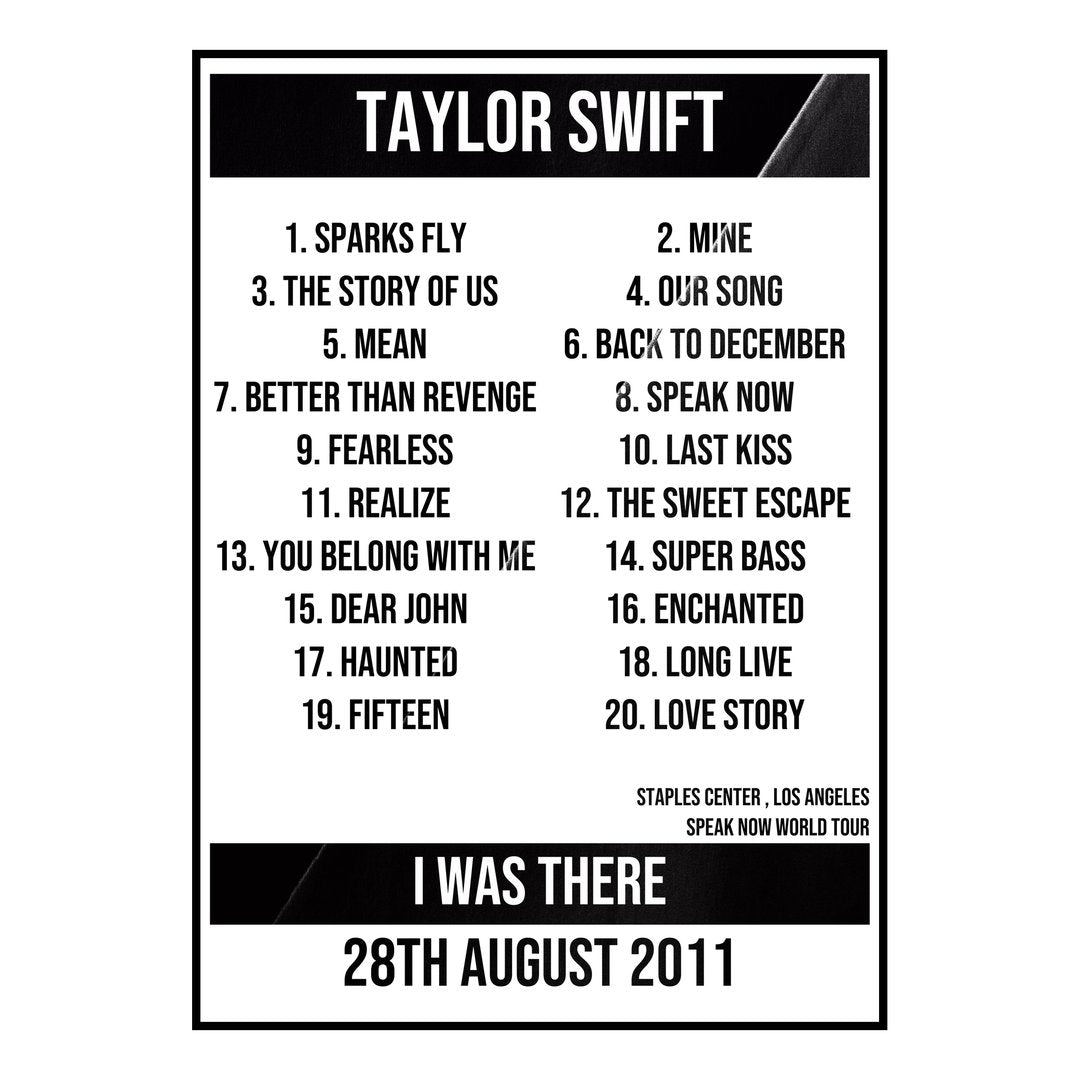 Taylor Swift Los Angeles 28th August 2011 Setlist poster