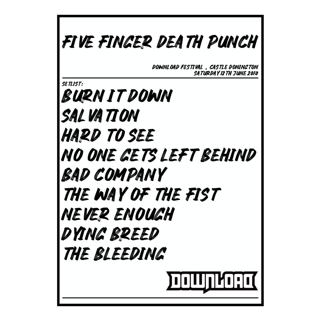 Five Finger Death Punch Castle Donington 12th June 2010 Setlist poster