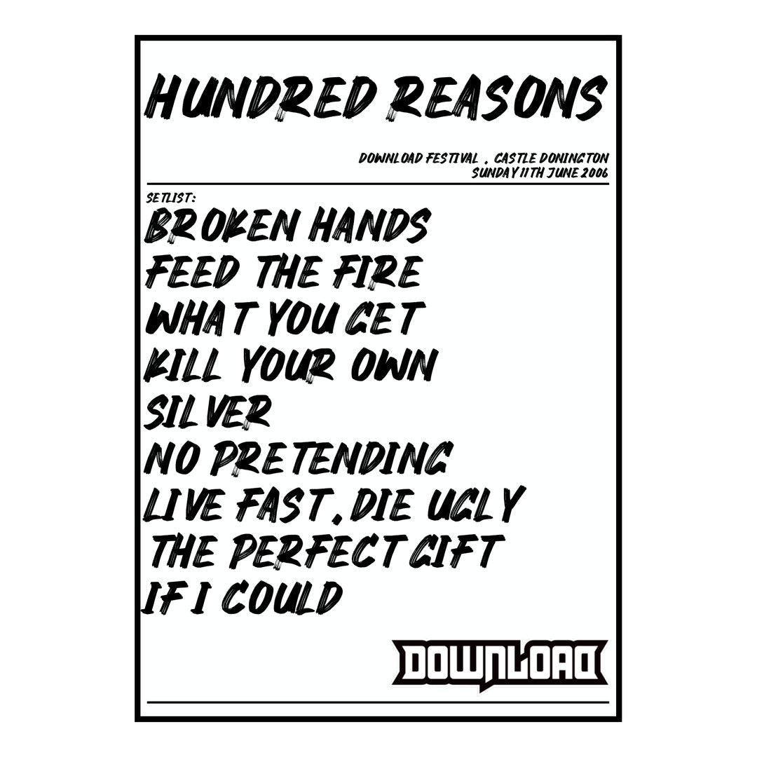 Hundred Reasons Castle Donington 11th June 2006 Setlist poster