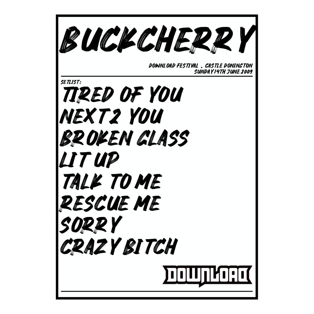 Buckcherry Castle Donington 14th June 2009 Setlist poster