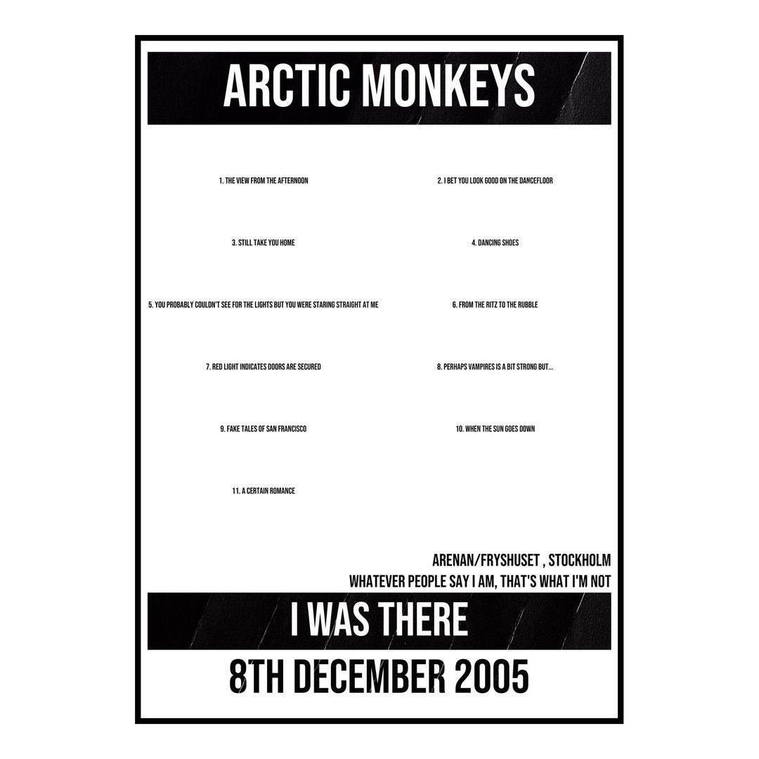 Arctic Monkeys Stockholm 8th December 2005 Setlist poster