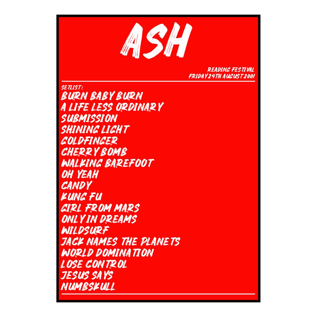 Ash Reading 24th August 2001 Setlist poster