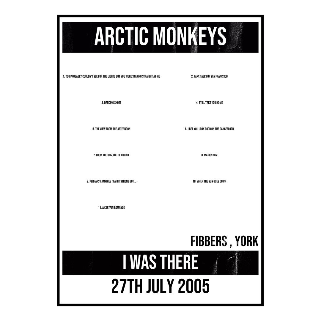Arctic Monkeys York 27th July 2005 Setlist poster