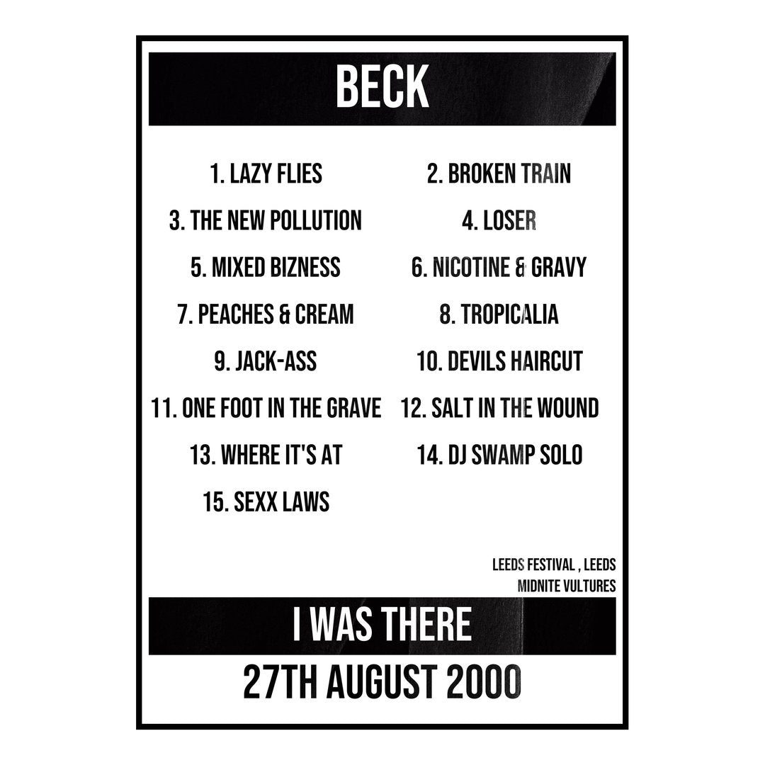 Beck Leeds 27th August 2000 Setlist poster