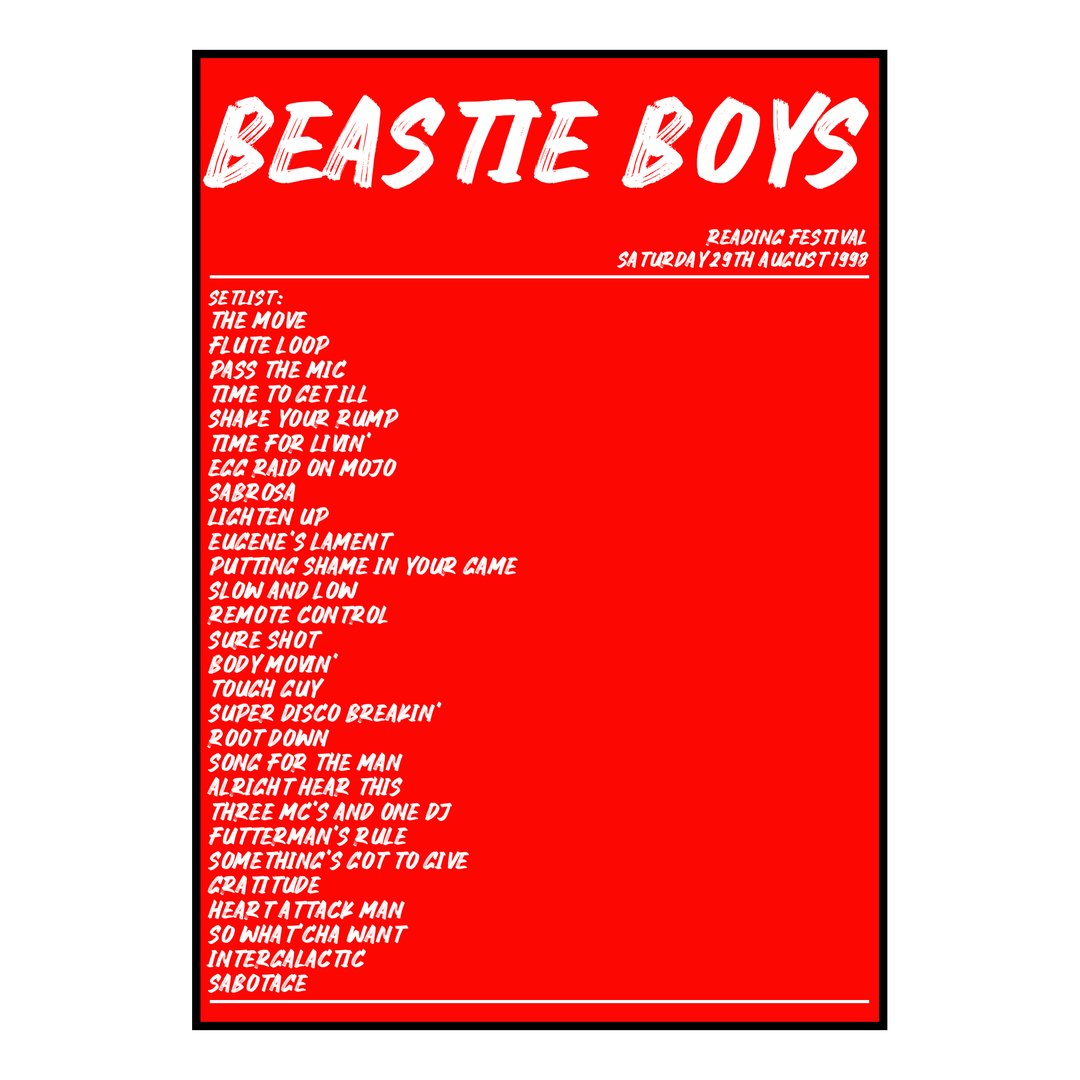 Beastie Boys Reading 29th August 1998 Setlist poster