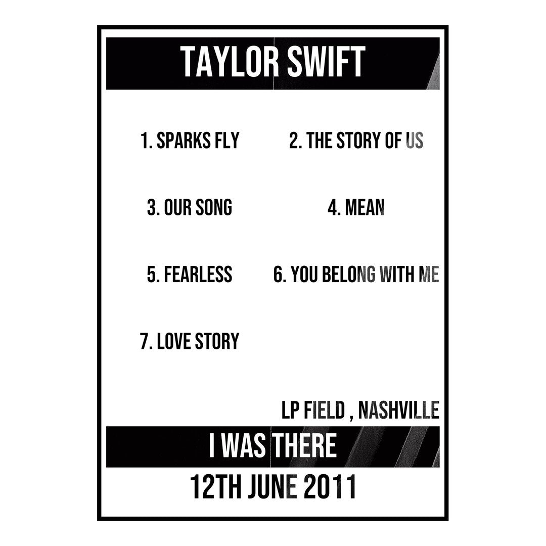 Taylor Swift Nashville 12th June 2011 Setlist poster
