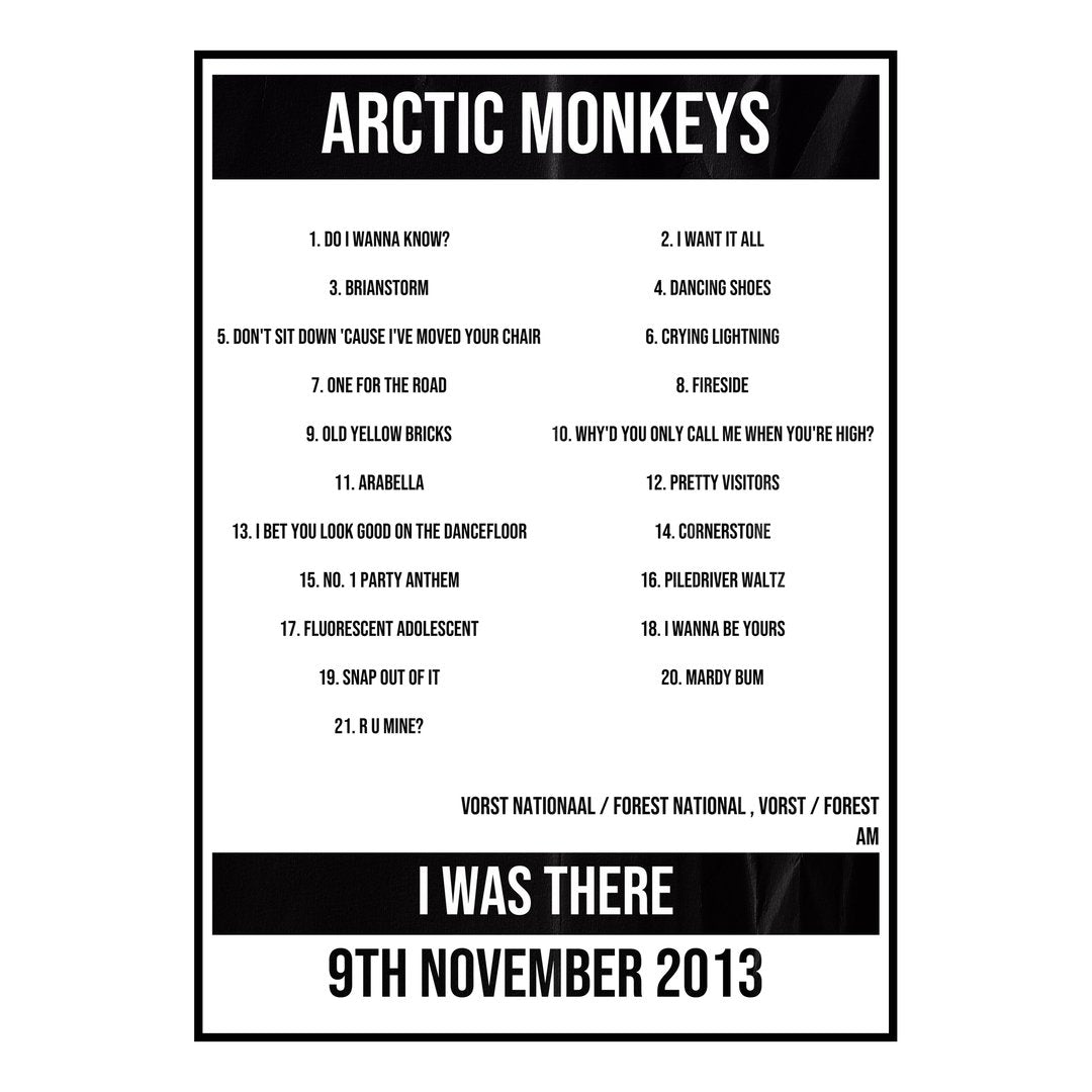 Arctic Monkeys Vorst / Forest 9th November 2013 Setlist poster