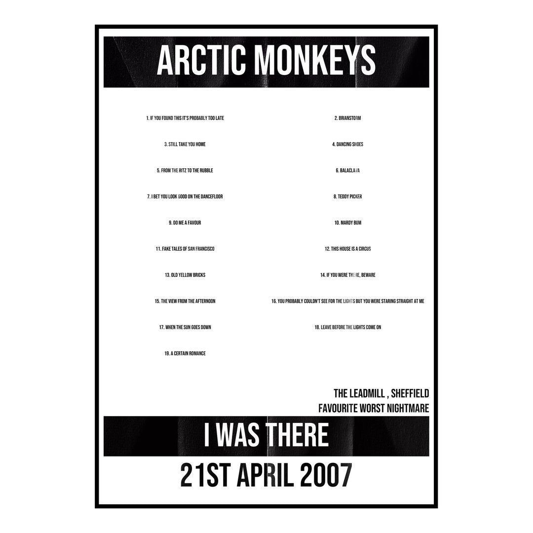 Arctic Monkeys Sheffield 21st April 2007 Setlist poster
