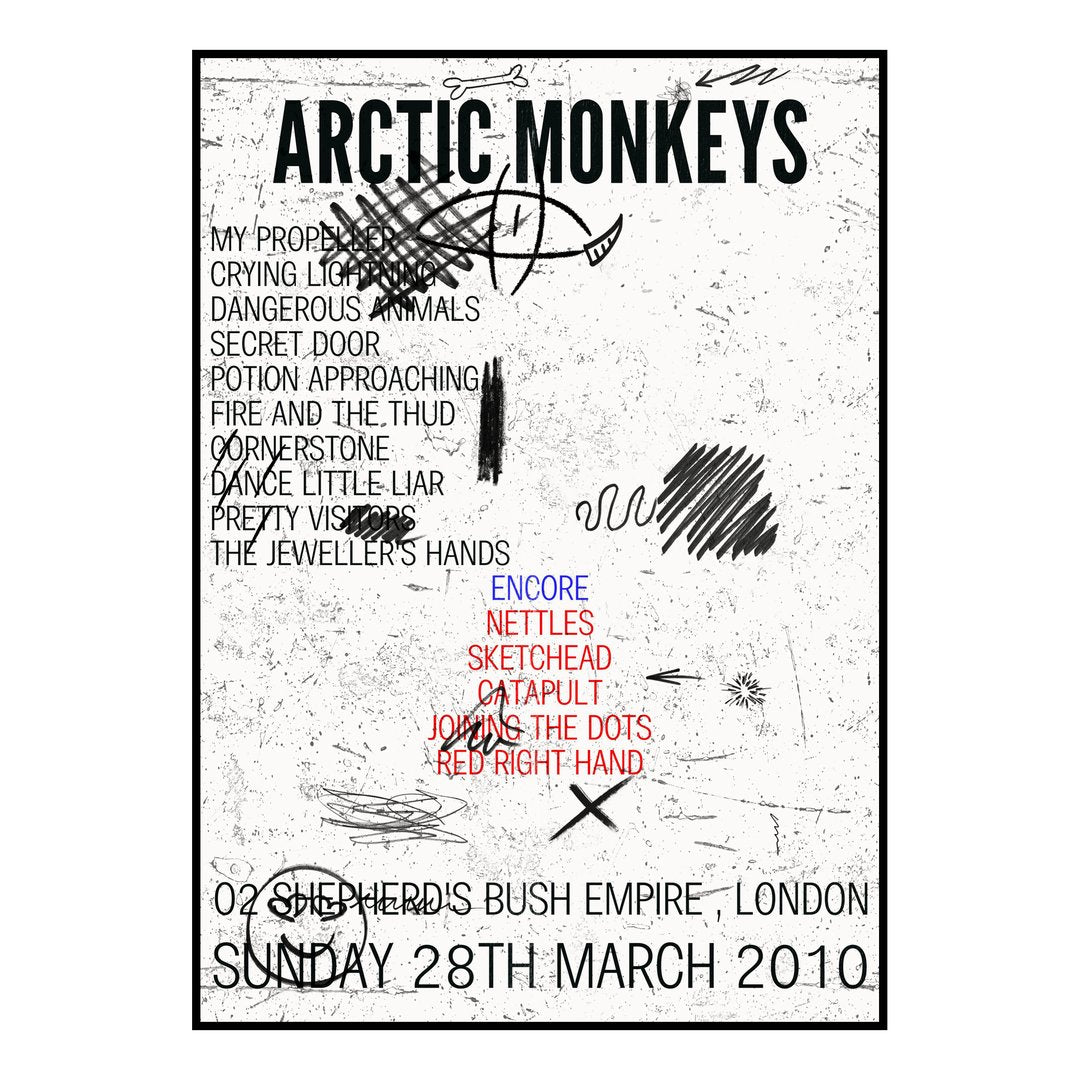 Arctic Monkeys London 28th March 2010 Setlist poster