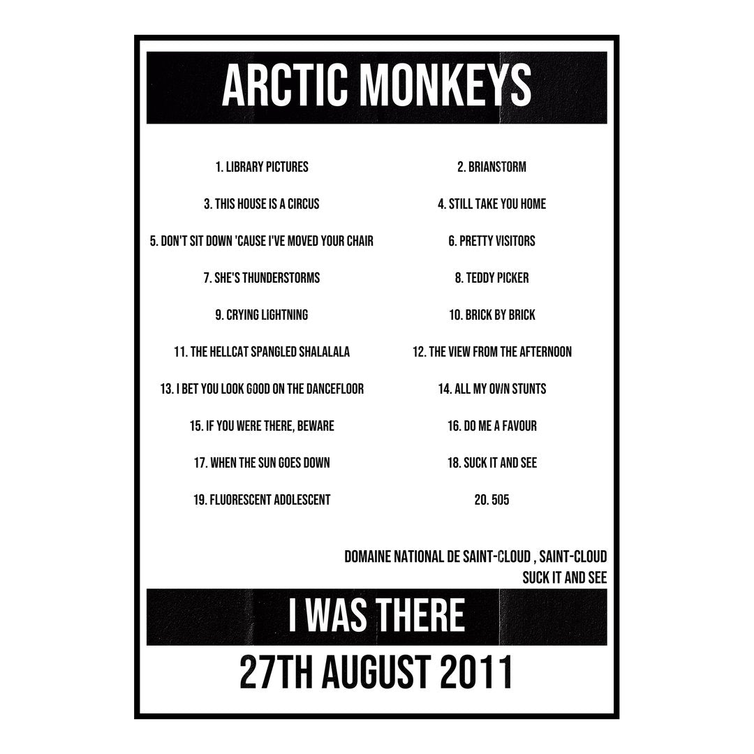 Arctic Monkeys Saint-Cloud 27th August 2011 Setlist poster