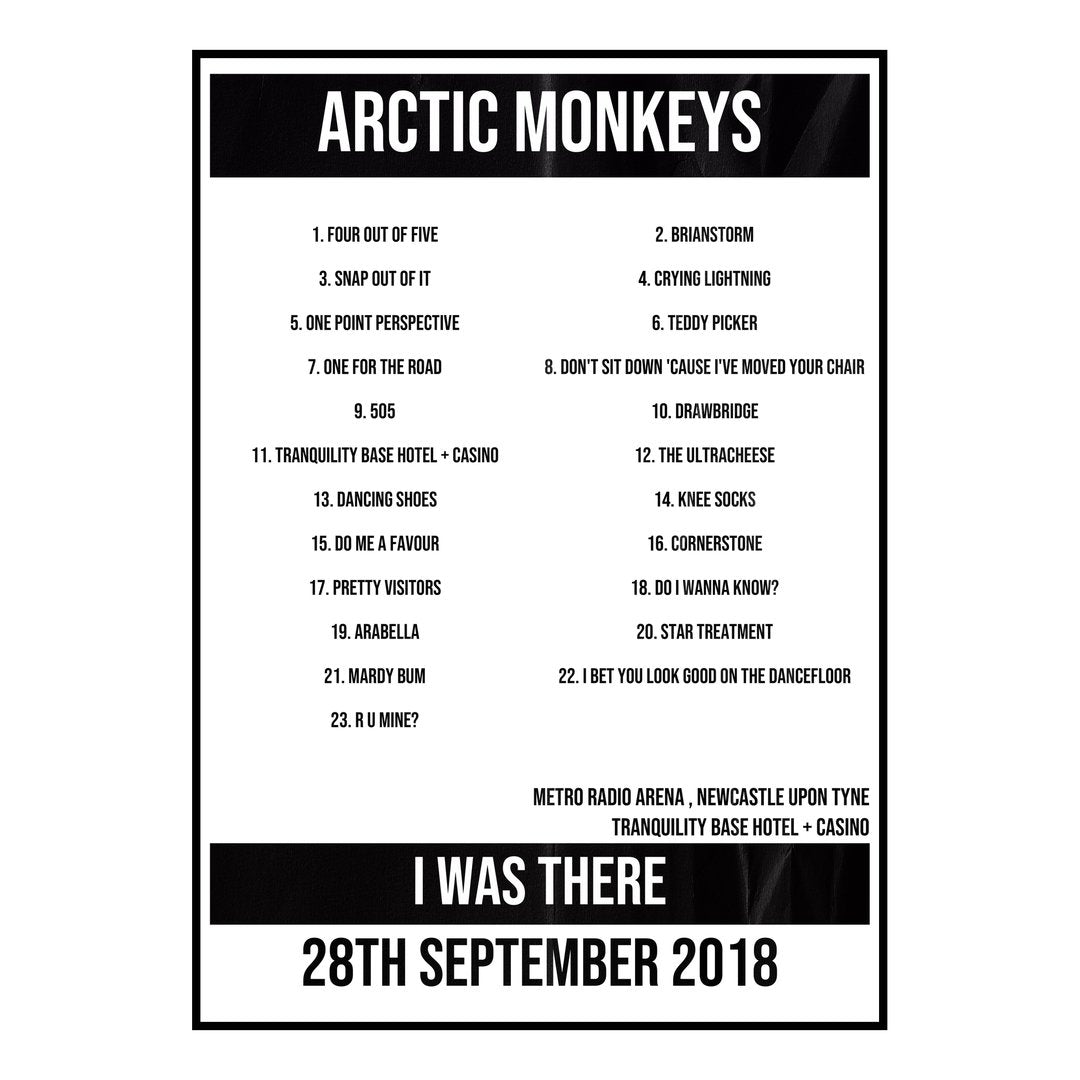 Arctic Monkeys Newcastle upon Tyne 28th September 2018 Setlist poster