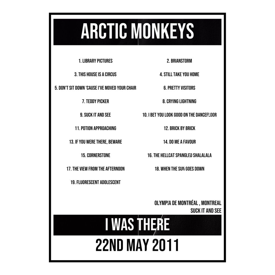 Arctic Monkeys Montreal 22nd May 2011 Setlist poster