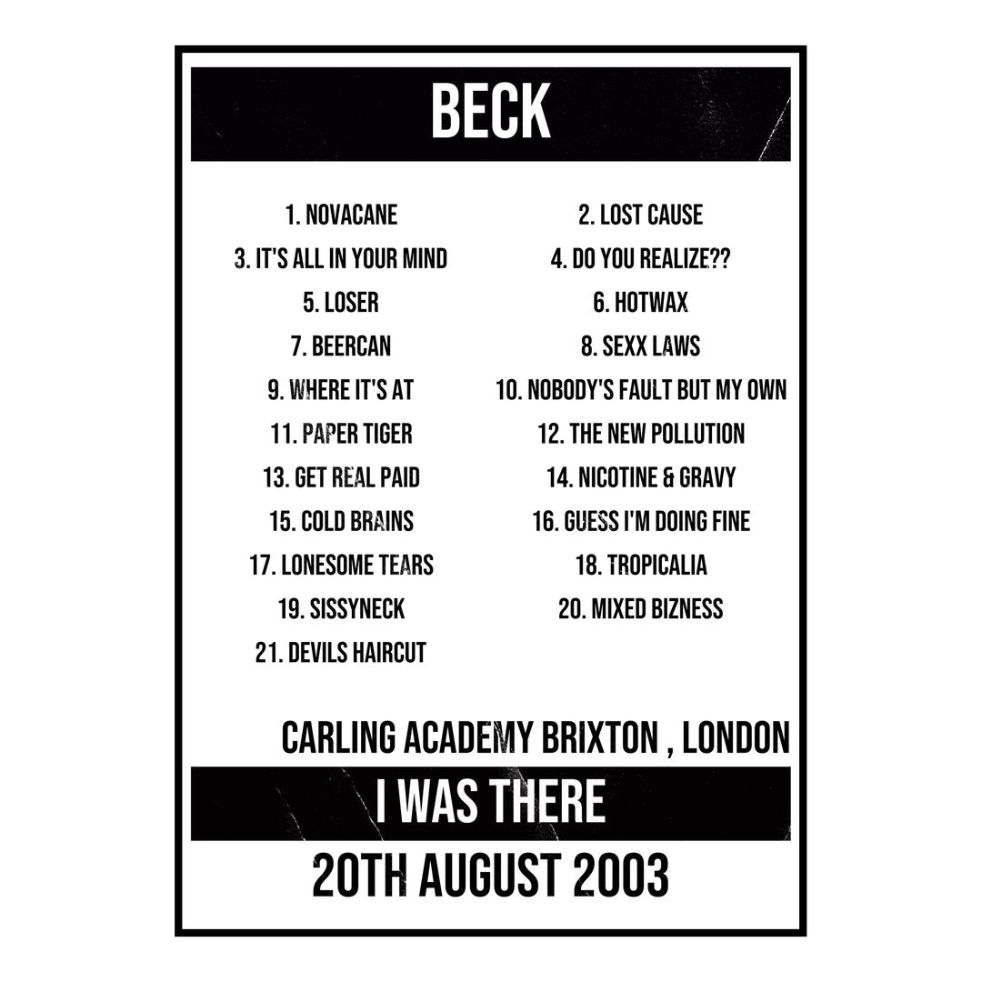 Beck London 20th August 2003 Setlist poster
