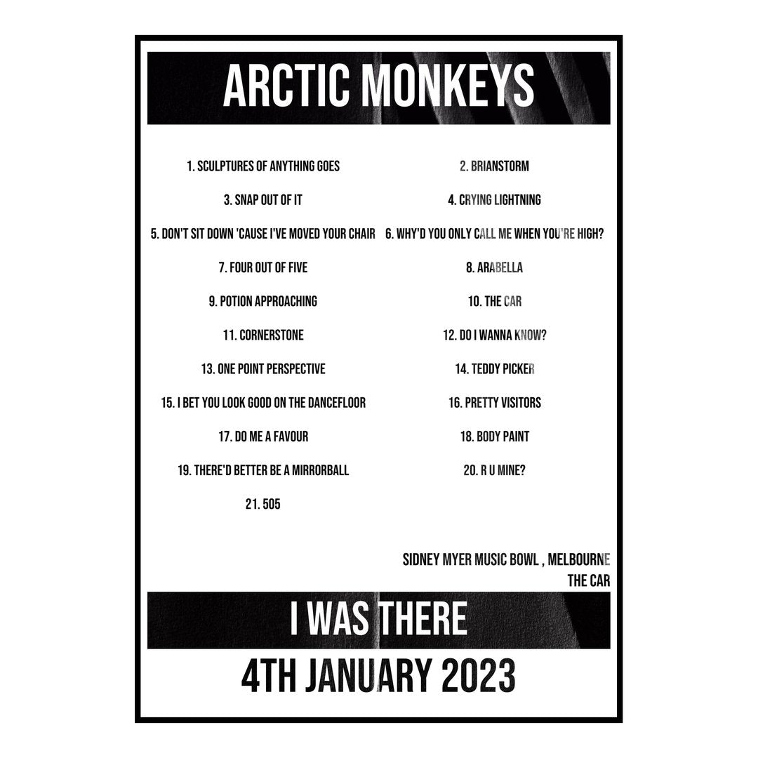 Arctic Monkeys Melbourne 4th January 2023 Setlist poster