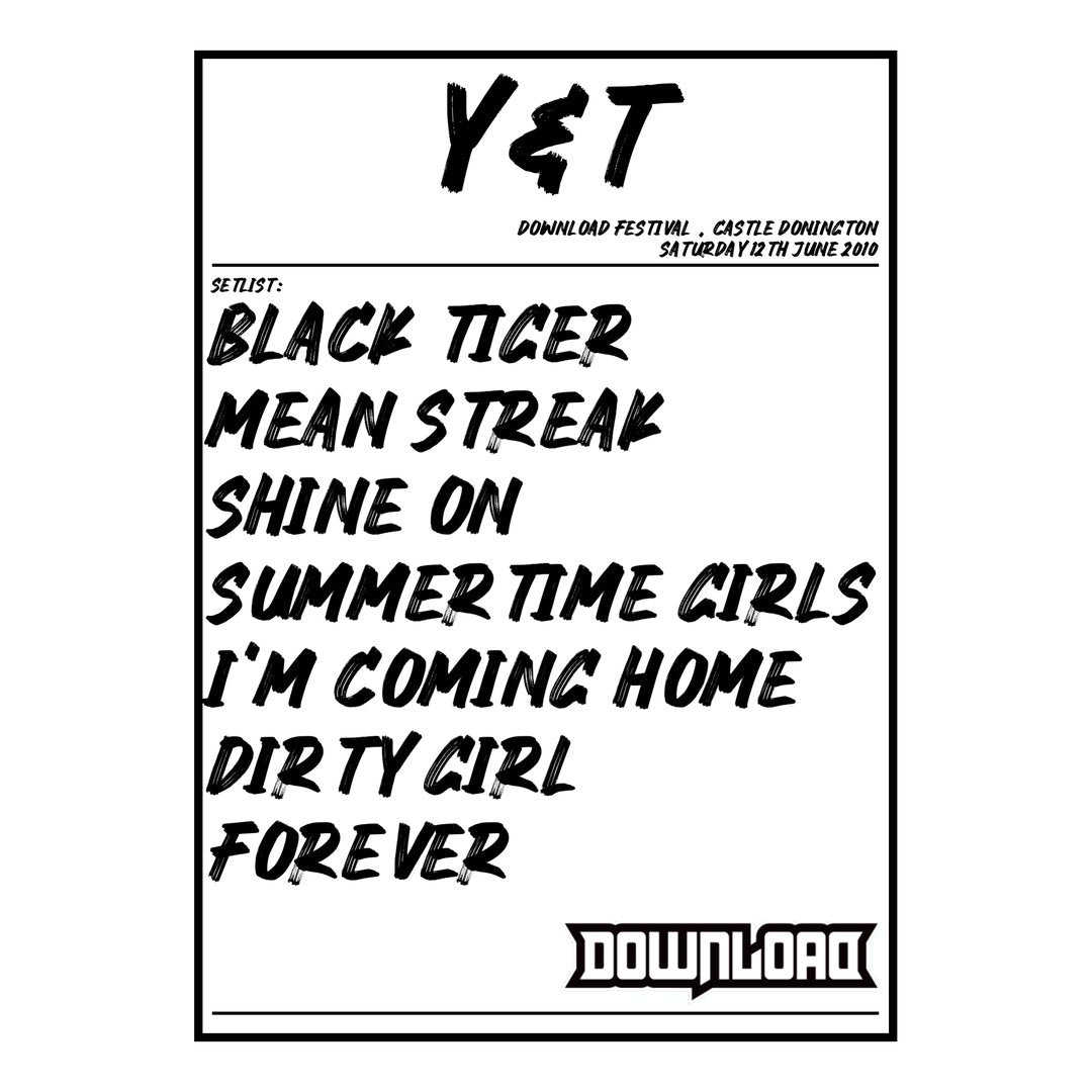 Y&T Castle Donington 12th June 2010 Setlist poster
