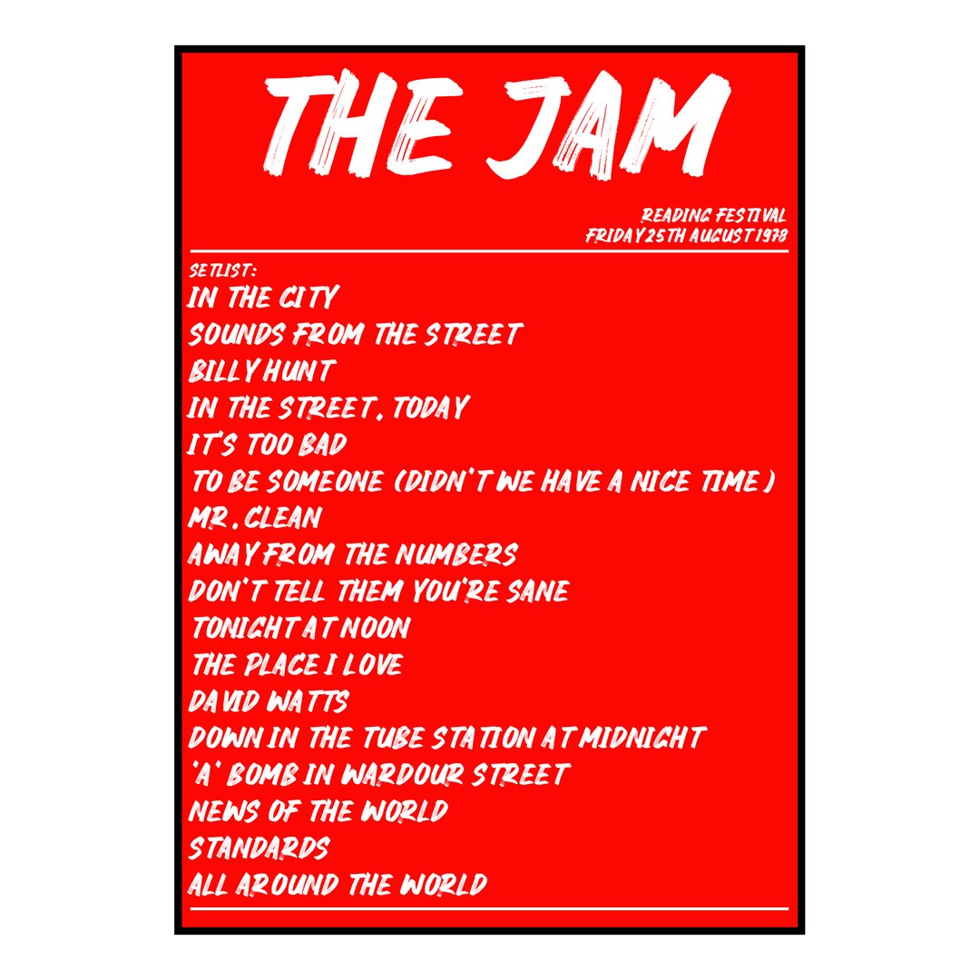 The Jam Reading 25th August 1978 Setlist poster