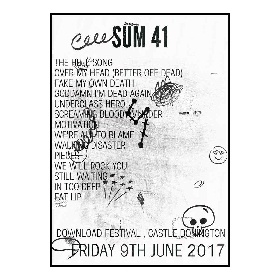 Sum 41 Castle Donington 9th June 2017 Setlist poster