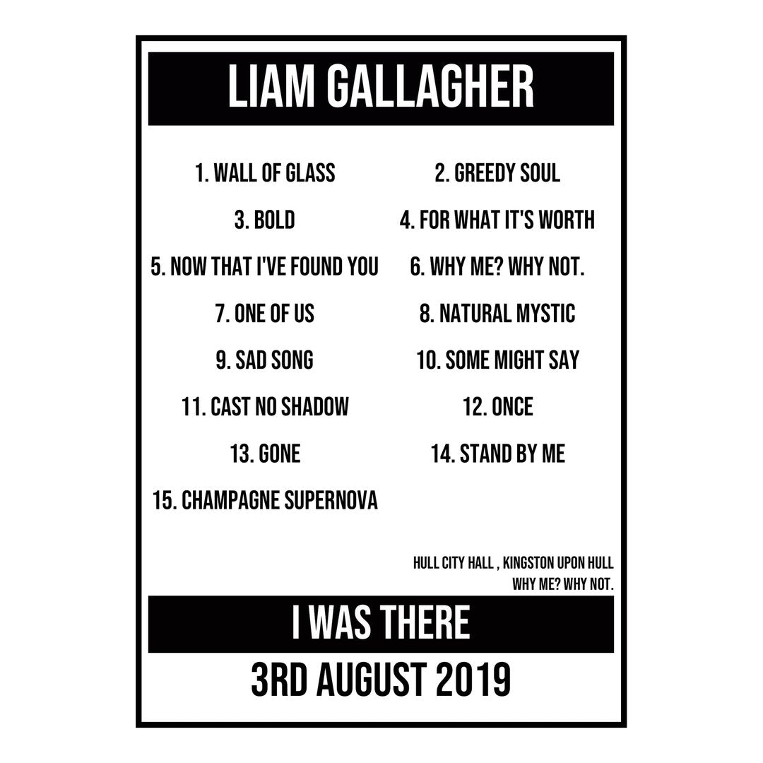 A Setlist Poster Featuring Liam Gallagher Gig from Kingston upon Hull in 2019