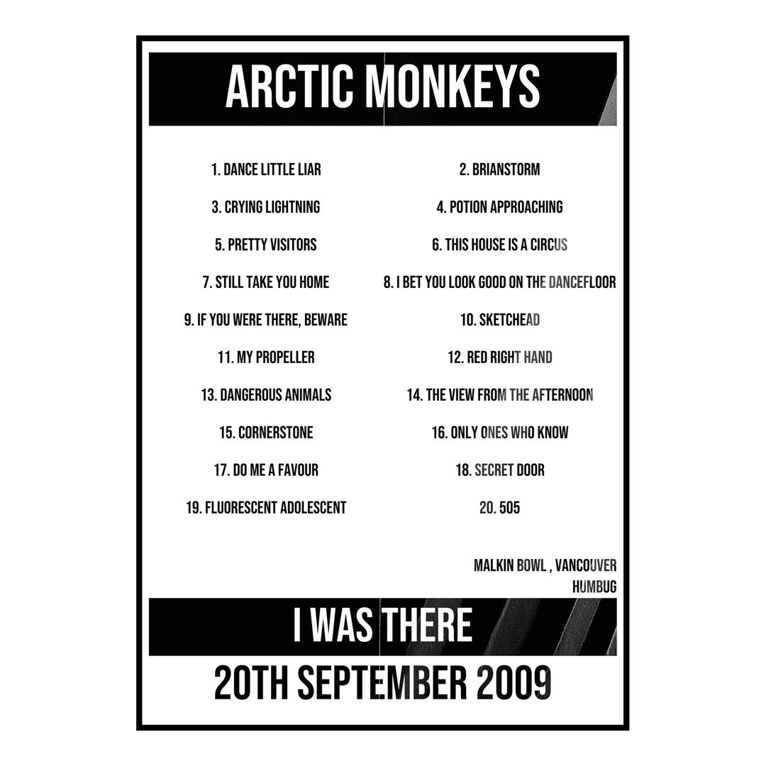 Arctic Monkeys Vancouver 20th September 2009 Setlist poster
