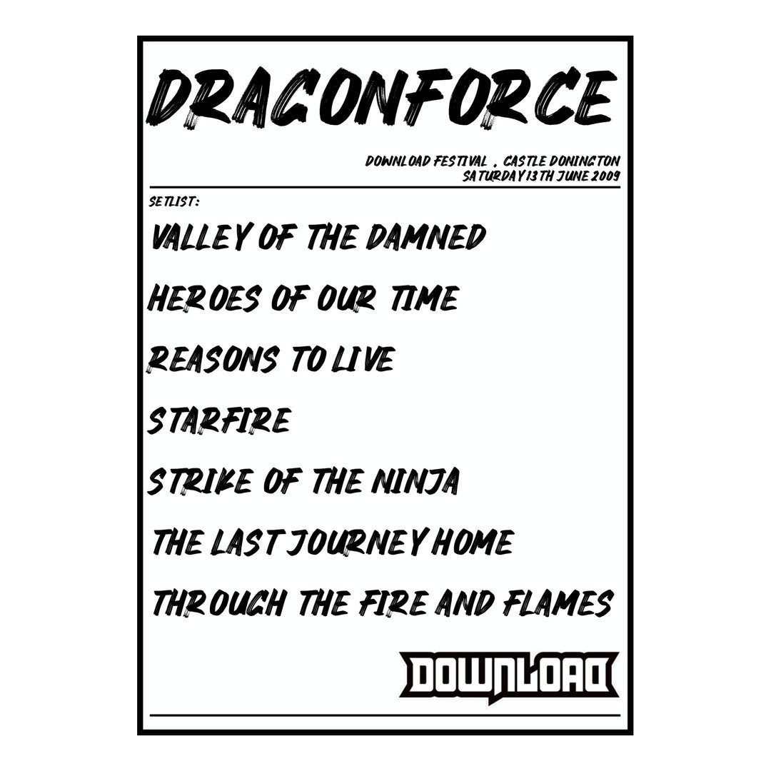 DragonForce Castle Donington 13th June 2009 Setlist poster